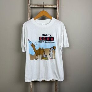 Vintage‎ 90s Funny Mobile Scud Launcher Camel Balls White T Shirt Large, USA